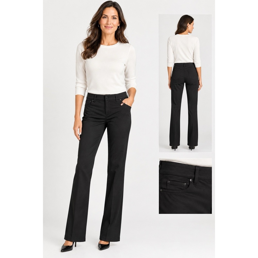 Cache Mid Rise Satin Dress Pants Black Sz 8 Y2K Party Cocktail Straight Leg
